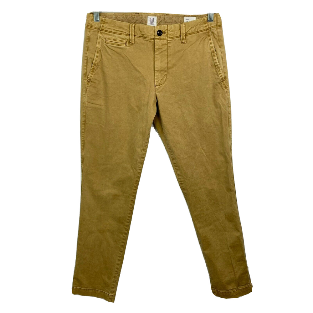 Gap Pants Mens‎ Sz 30x32 Beige Khaki Cotton Stretch Denim Slim Straight Leg